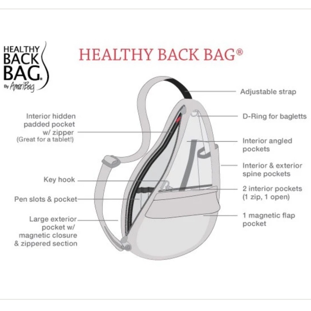 AMERIBAG 17" DISTRESSED NYLON HEALTHY BACK BAG TOTER (SMALL) CROSSBODY SLINGBAG - Picture 13 of 15
